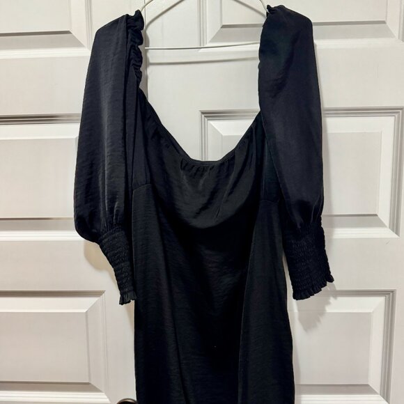 H&M Black Puff Sleeve Smocked Midi Dress – Square Neck XL - Picture 2 of 8